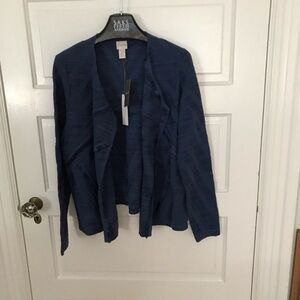 Chicos Sweater Jacket Cardigan Modal Textured Blue Size 2 (L/12) NWT